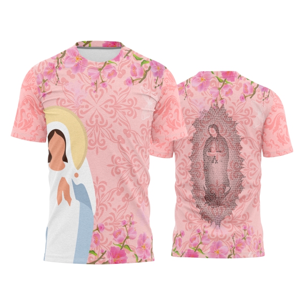 Template Religião Católicas Camisa - Nossa Senhora Floral Ref 80 - ARTE VETOR