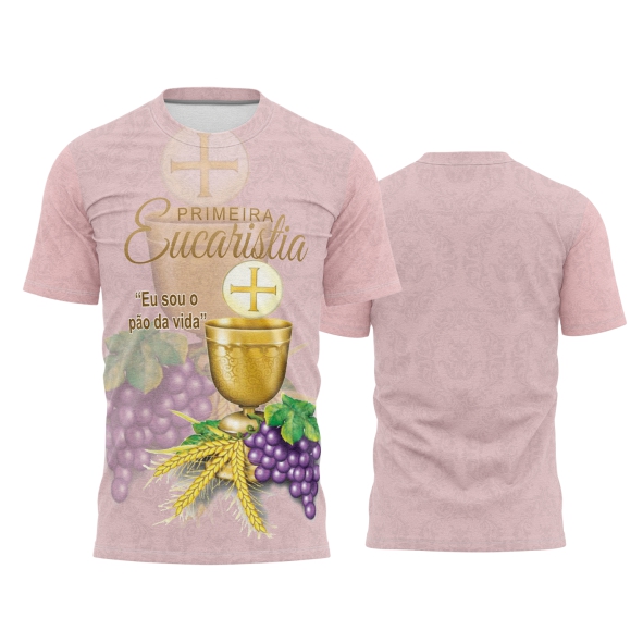 Template Religião Católicas Camisa - Primeira Eucaristia Pink Ref 66 - ARTE VETOR