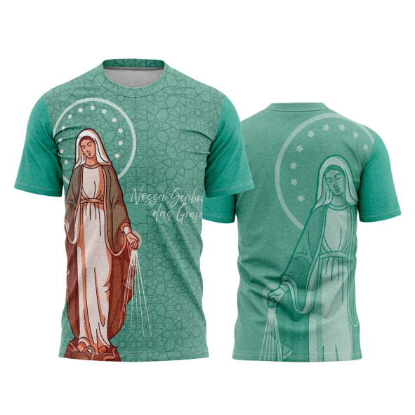 Template Religião Católicas Camisa - Nossa Senhora das Graças desenho Ref 48 - ARTE VETOR