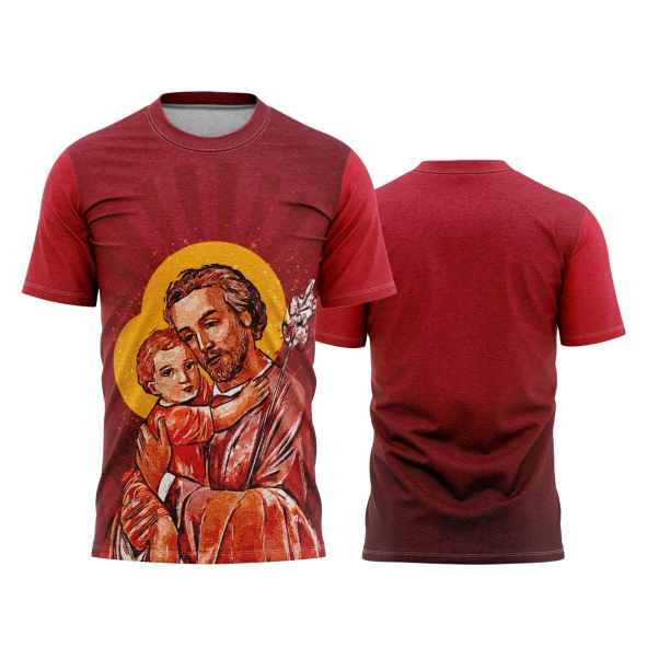Template Religião Católicas Camisa - São José vermelha Ref 25 - ARTE VETOR