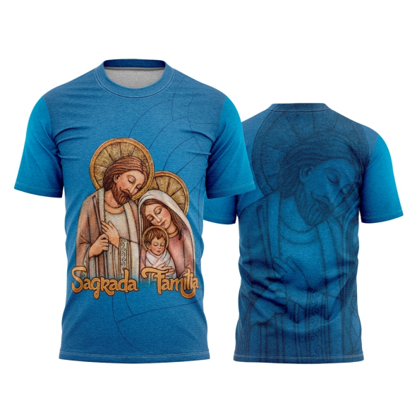 Template Religião Católicas Camisa - Sagrada Família Azul Ref 20 - ARTE VETOR