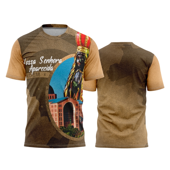 Template Religião Católicas Camisa - Nossa Senhora Aparecida Marrom Ref 19 - ARTE VETOR