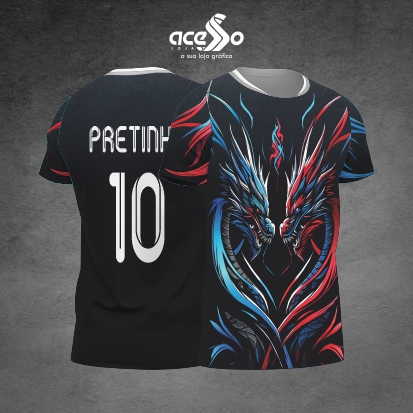 Template Interclasses - Camisa - Dragão duplo Red Blue 25 - ARTE VETOR
