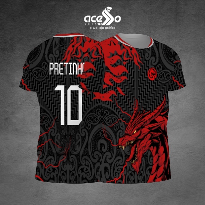 Template Interclasses - Camisa - Dragão vermelho Raios 25 - ARTE VETOR