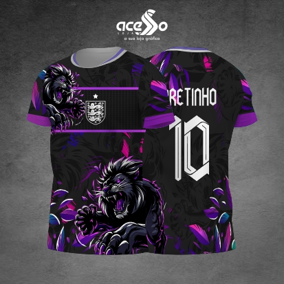 Template Interclasses - Camisa - Inglaterra Leão roxo floral 25 - ARTE VETOR