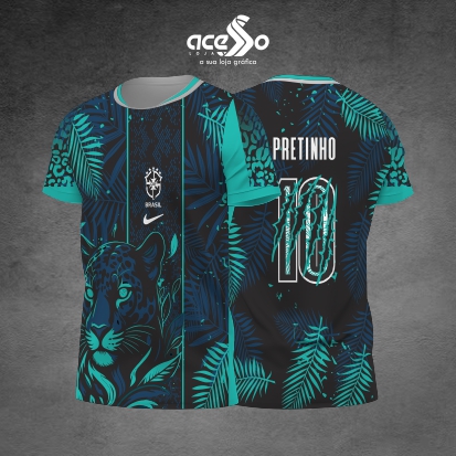 Template Interclasses - Camisa - Brasil Pantera Floral Verde 25 - ARTE VETOR