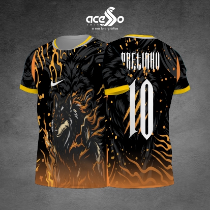 Template Interclasses - Camisa - Lobo em chamas laranja 25 - ARTE VETOR