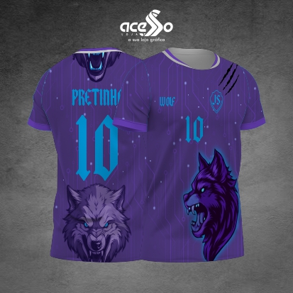 Template Interclasses - Camisa - Lobo Roxo Neon azul 2025 - ARTE VETOR