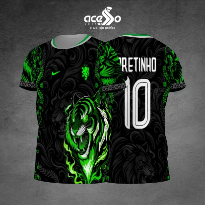 Template Interclasses - Camisa - Tigre Floral verde black 2025 - ARTE VETOR