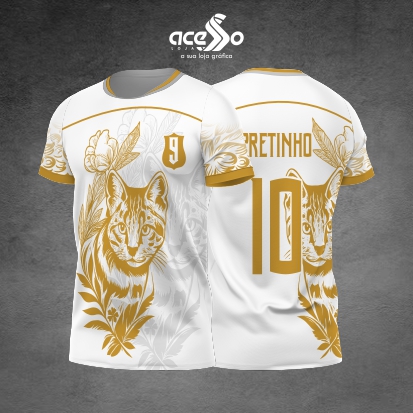 Template Interclasses - Camisa - Gato Floral dourado 2025 - ARTE VETOR