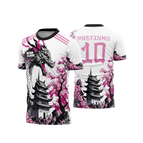 Template Interclasses - Camisa - Dragão Japones floral rosa 26 - ARTE VETOR